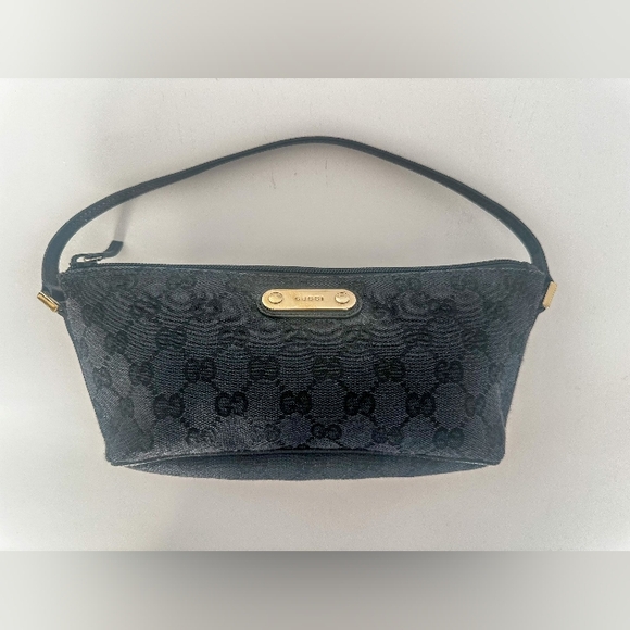 Auth GUCCI GG Canvas Pouch Purse Hand Bag Black Canvas - Picture 3 of 16
